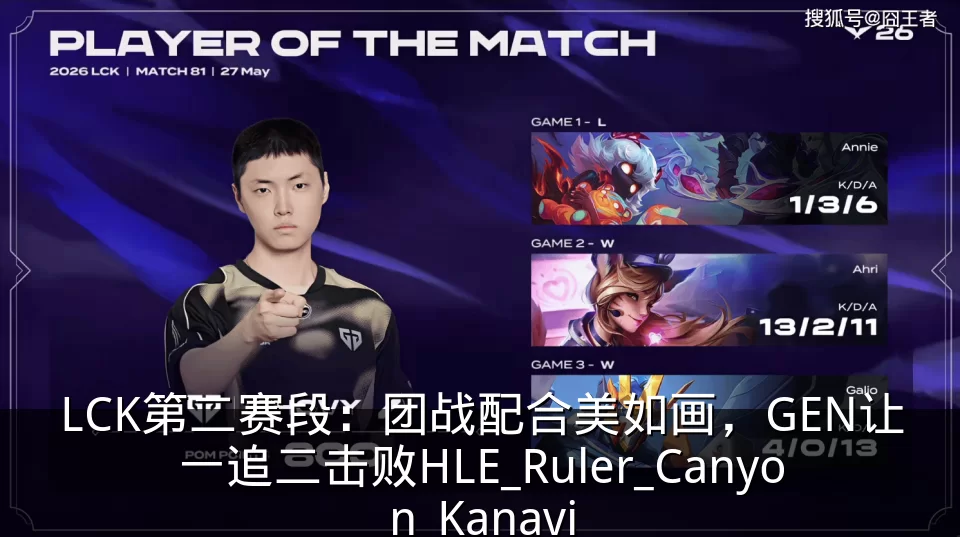 LCK第二赛段：团战配合美如画，GEN让一追二击败HLE_Ruler_Canyon_Kanavi